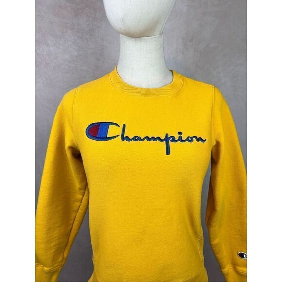 Vintage Style Champion Sweatshirt Womens XS Yellow Reverse Weave Warm Up Pullove - Picture 3 of 7